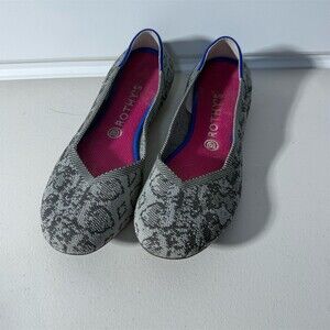 Rothy’s The Flat Womens Ballet Flats Gray Snake Print Round Toe Size 10